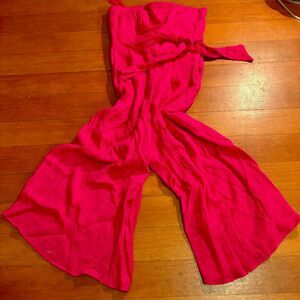 Maeve by Anthropologie Hot Pink Strapless Capri Jumpsuit